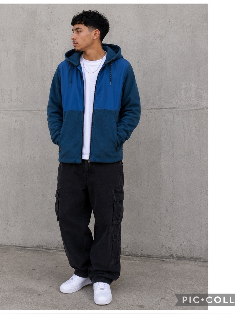 Old Navy Men’s XL Blue Hybrid Microfleece Hooded Jacket Full Zip